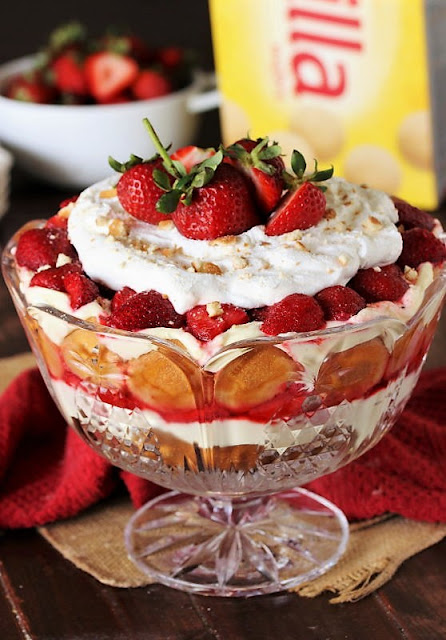 Photo of Strawberry Pudding in a clear glass serving bowl - by The Kitchen is My Playground.