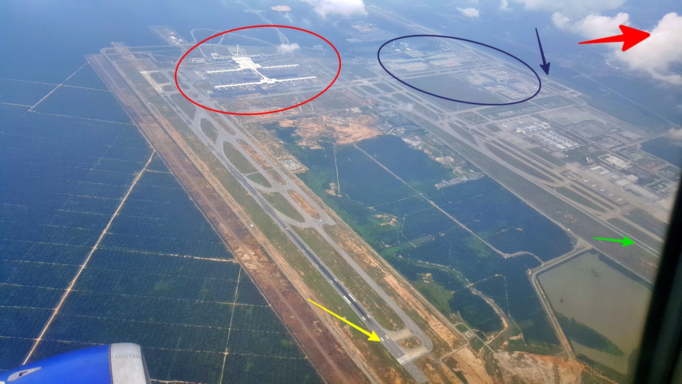 aerial view of KLIA 1, KLIA 2, Cargo Village and the three runways