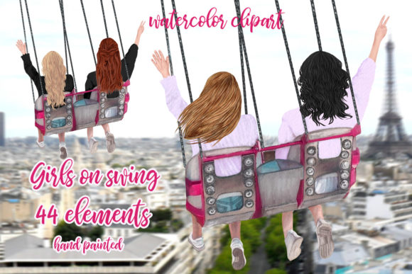 Best Friends Clipart, Girls on Swing