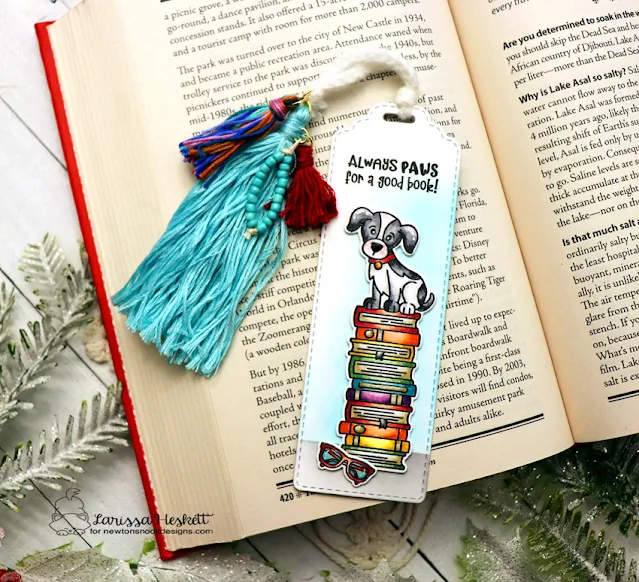 Always Paws for a Good Book Bookmark for Newton's Nook Designs by Larissa Heskett using All Booked Up, Bookmark Die Set, Coffee House Stories Paper Pad #newtonsnook #newtonsnookdesigns #allbookedup #bookmarkdieset #handmadebookmarks #coffeehousestoriespaperpad