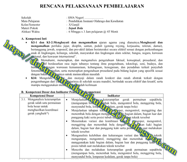 Perangkat PJOK PENJAS Kelas 10 K13 Revisi 2017 RPP Silabus Prota Promes KKM/KBM