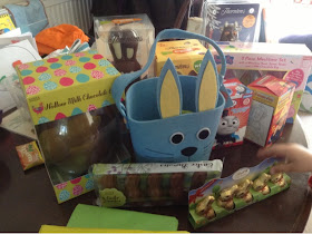 Easter chocolate and treats with a rabbit shaped bag 