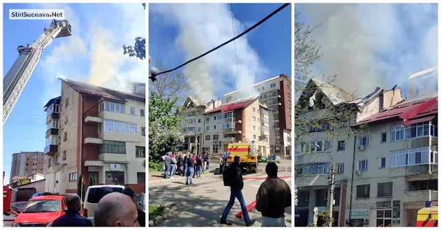 Incendiu la acoperișul unui bloc de locuințe din Rădăuți