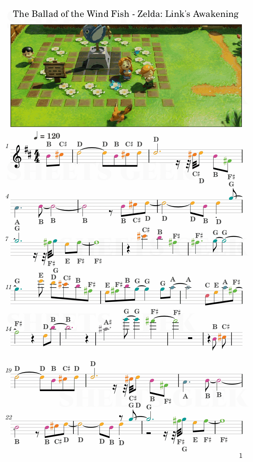 The Ballad of the Wind Fish - Zelda: Link's Awakening Easy Sheet Music Free for piano, keyboard, flute, violin, sax, cello page 1