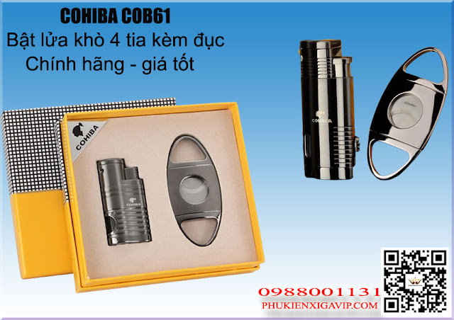 Bộ phụ kiện xì gà dao cắt và bật lửa khò chính hãng Lubinski, Cohiba Set-bat-dao-cat-bat-lua-kho-4-tia-kem-duc-cohiba-cob61
