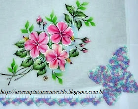 pintura em tecido e croche flores