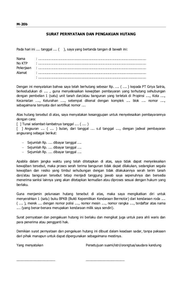 contoh surat pengakuan hutang