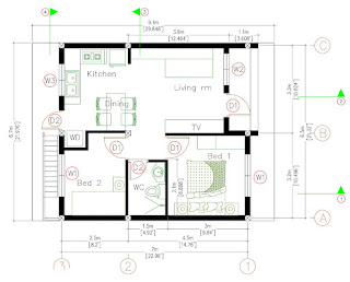 Petit bijou architectural : Maison 2 chambres 6,5 x 6,7 m - plan complet
