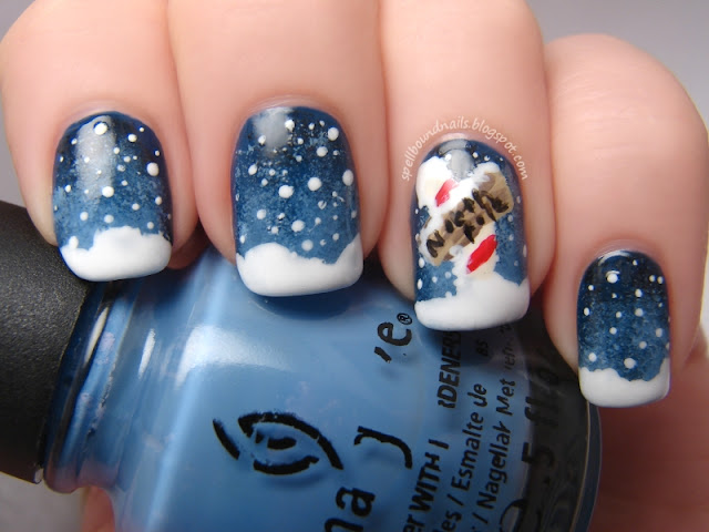 nails nailart nail art polish mani manicure Spellbound ABC Challenge n is for It's snow snowing at the North Pole night winter Christmas holiday China Glaze First Mate Secret Periwinkle Peri-Wink-Le Poinsettia