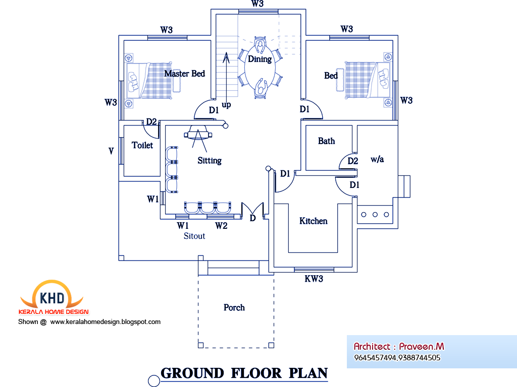 3 bedroom home  plan  and elevation  Kerala  home  design and 