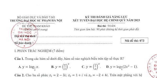 Đề thi đánh giá năng lực của trường Đại học Sư phạm Hà Nội năm 2023