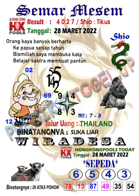 Syair Semar Mesem Togel Hongkong Senin 28-Mar-2022