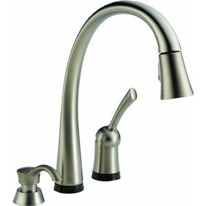 Delta 980T-SSSD-DST Pilar Single Handle Pull-Down Kitchen Faucet with Touch2O Technology and Soap Dispenser, Stainless