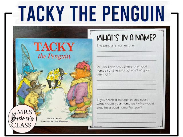 Tacky the Penguin book activities unit with literacy printables, reading companion activities, lesson ideas, and a craft for winter in Kindergarten and First Grade