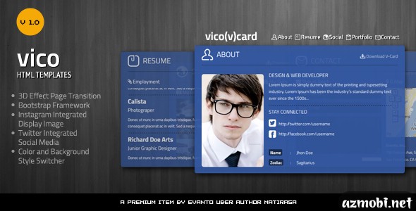 Vico V Card blogger, wordpress, joomla, templates, skin, theme, yootheme, download, design, 2 columns, personal, website, premium, virtuemart, free 