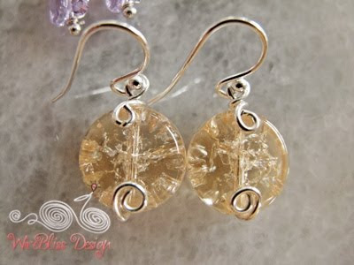 Cracked glass bead wire wrapped earrings