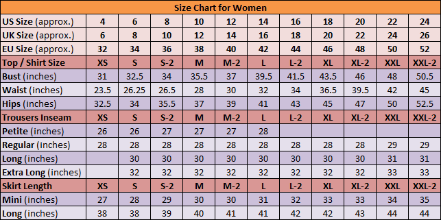 Laura petite dress size chart