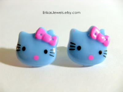 Blue Hello Kitty - Pink Bow Stud Ear rings