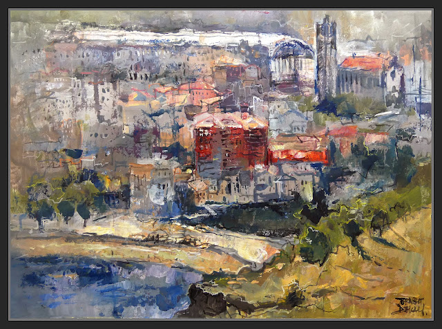 PORTBOU-ART-PINTURA-PANORAMICA-PUEBLO-PAISAJES-ESTACION-TREN-INTERNACIONAL-IGLESIA-SANTA MARIA-PLAYAS-ARTISTA-PINTOR-ERNEST DESCALS