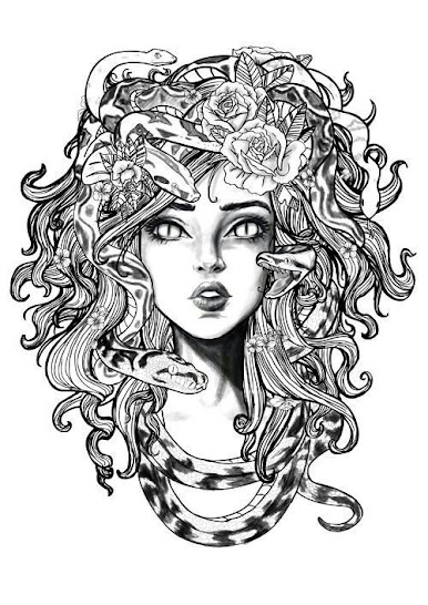 Medusa-Head-with-Roses-Tattoo-Design