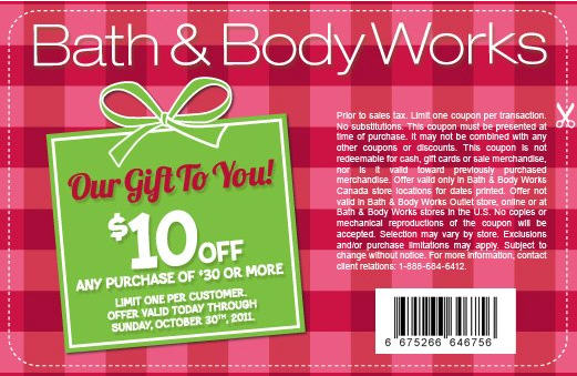 Bath Body Works 10 Off Any Purchase Of 30 Or More In