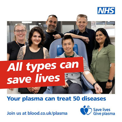 UK NHS become a plASMA DONOR Loads of smiley people and text