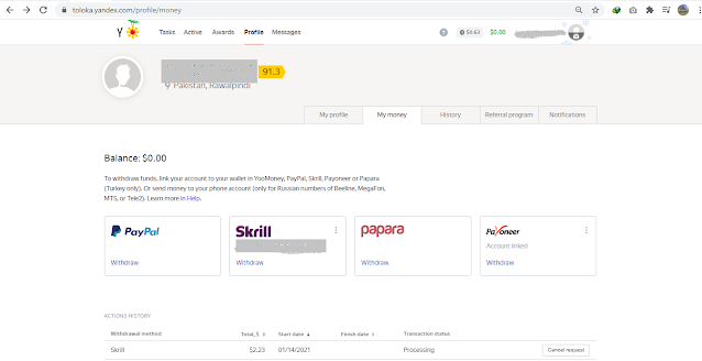 Yandex Earning Proof