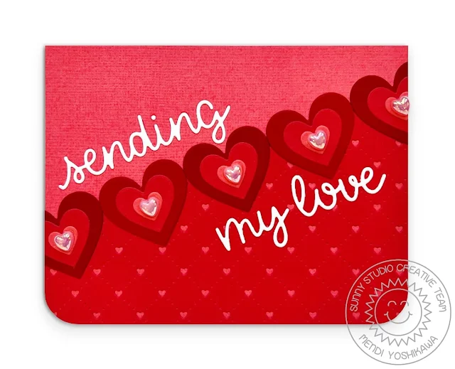 Sunny Studio Stamps Valentine's Day Sending My Love Red Diagonal Card using Gift Card Envelope & Quilted Heart Cutting Dies