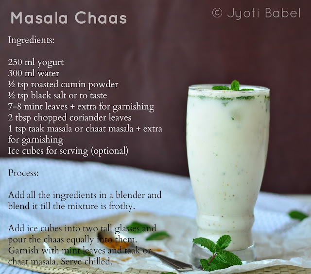 Masala Chaas is a yogurt based Indian drink ideally consumed during summer months. Check out the recipe for masala chaas/taak at www.jyotibabel.com 