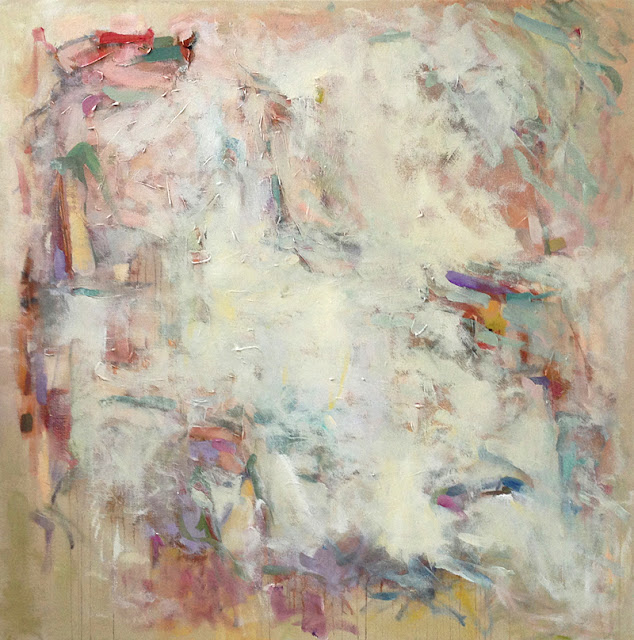 Abstract work on raw canvas Soft Asylum 48x48" acrylic on raw canvas
