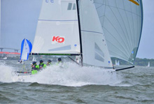 J/70 sailing at 25 kts off the wind in Charleston Race Week