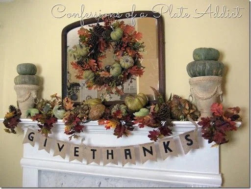 CONFESSIONS OF A PLATE ADDICT Pumpkins & Burlap Thanksgiving Mantel CONFESSIONS OF A PLATE ADDICT Pumpkins & Burlap Thanksgiving Mantel