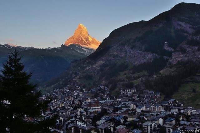 Shooting the Matterhorn with Zermatt at dawn