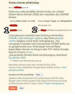 Pengaturan Domain Zone.id di Blogger