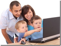 family using laptop