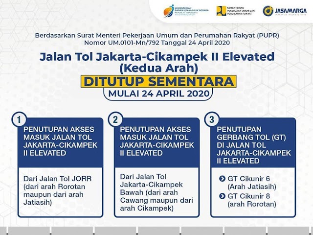 Jadwal dan Lokasi-Lokasi Penutupan Jalan Tol Jakarta-Cikampek II Elevated 