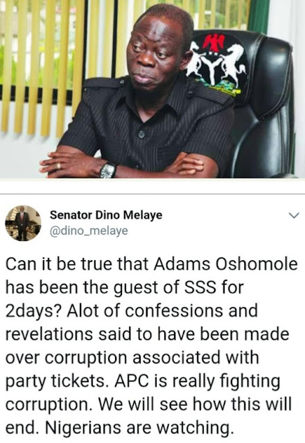 Dino Melaye Reacts To Oshiomhole's Arrest By DSS