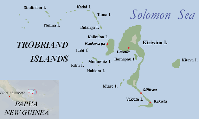 Mapa de las islas Trobiand, al noreste de Nueva Guinea.