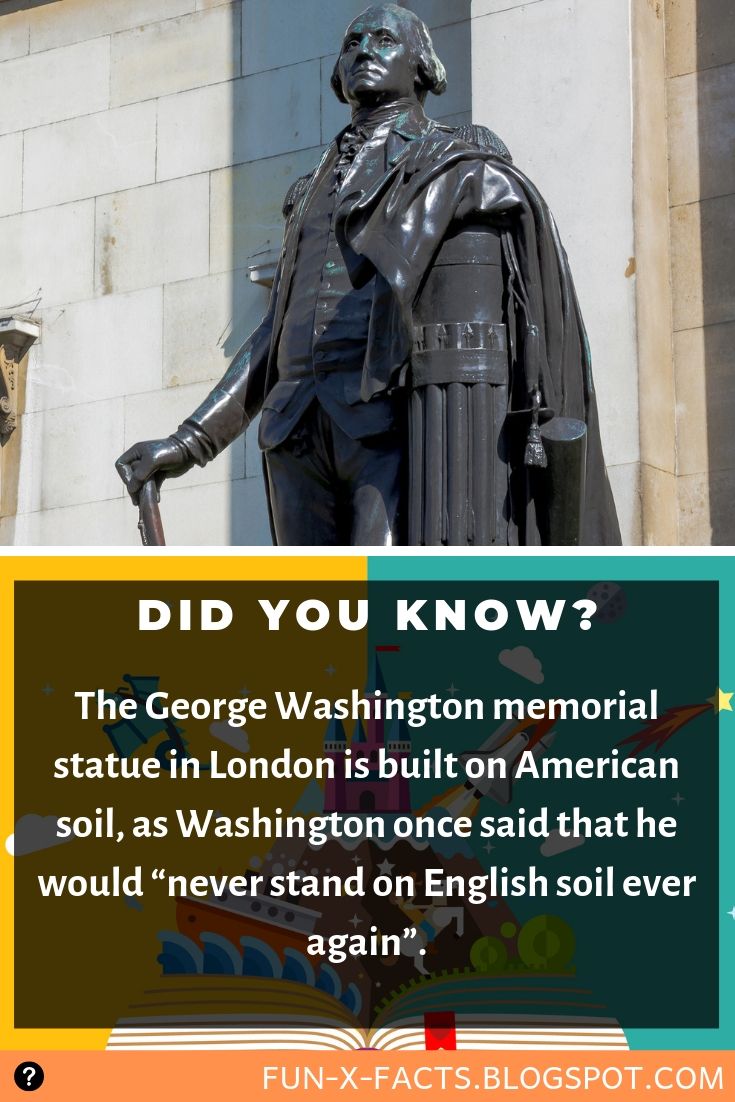 Did You Know? The George Washington memorial statue in London is built on American soil, as Washington once said that he would “never stand on English soil ever again”.