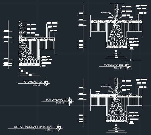 Contoh detail  pondasi  batu  kali  dan file autoCAD nya dwg  