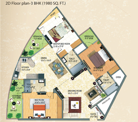 Apartment Floor Plans 2 Bedroom In India