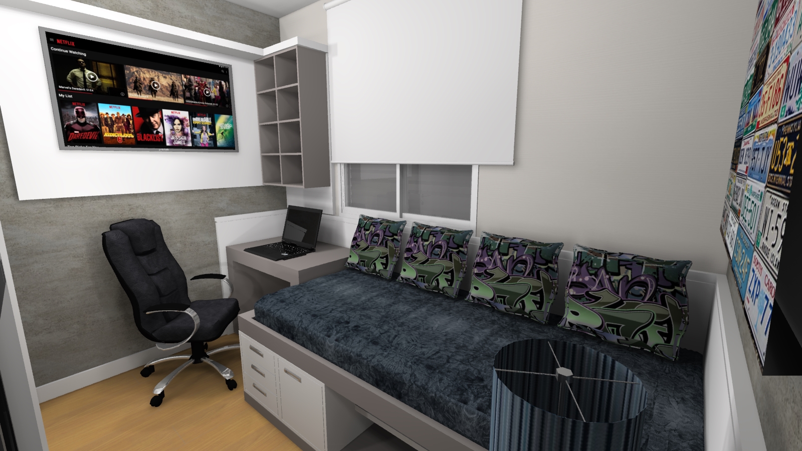 A1 QUARTO SUITE DORMITÓRIO MENINO PEQUENA APARTAMENTO MODERNA CINZA.