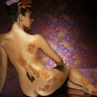 fish koi body painting on women