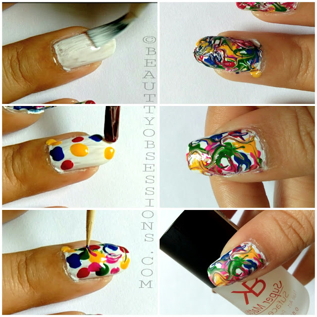 Happy Holi ... | Multicolour Drag/Dry Marbel Nailart Tutorial..