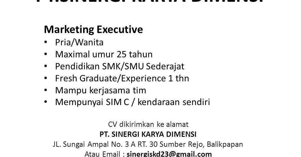 Lowongan Kerja Kota Balikpapan: Lowongan PT.SINERGI KARYA 