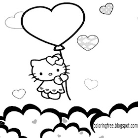 Big balloon love heart Hello kitty coloring pages free attractive sky printables for teenage girls