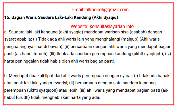 Bagian Waris Saudara Laki-laki (Akhi Syaqiq)