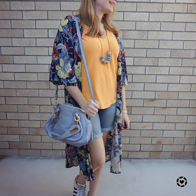 awayfromblue Instagram | orang ena dbay bermuda denim shorts and tee outfit with chloe small periwinkle paraty bag