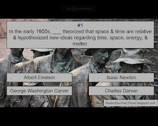 In the early 1900s, ___ theorized that space & time are relative & hypothesized new ideas regarding time, space, energy, & matter. Answer choices include: Albert Einstein, Isaac Newton, George Washington Carver, Charles Darwin