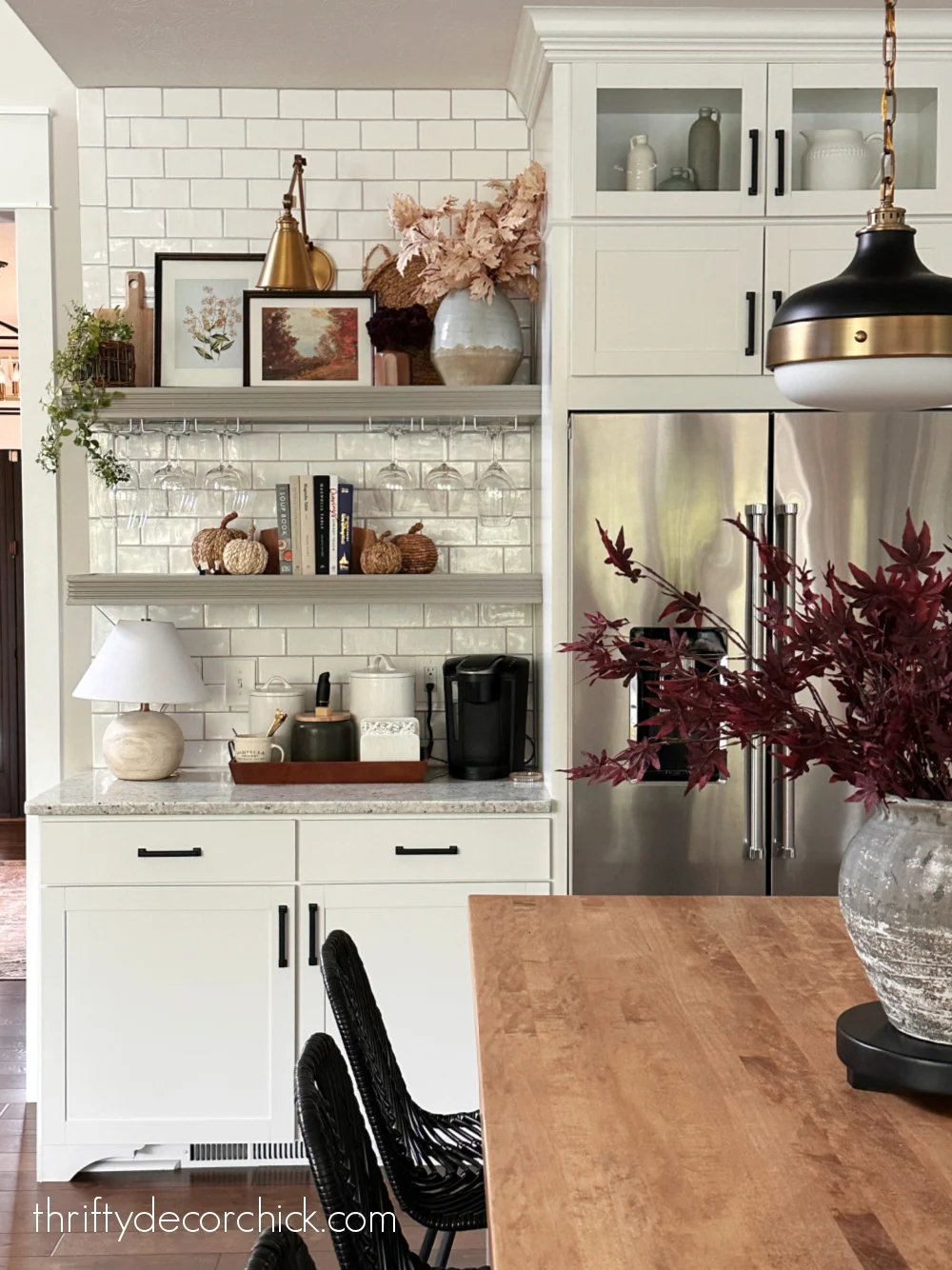 decorated floating shelves kitchen